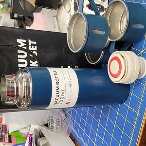 Vacuum Flask Set - Dark Teal 3 cups 1 Stopper 1 Bottle Brand New